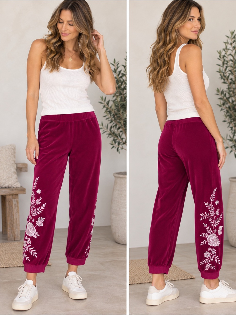 JOHNNY WAS Fuchsia Leona Wide Leg Velour Jogger XS Casual Artsy EUC Retail $138